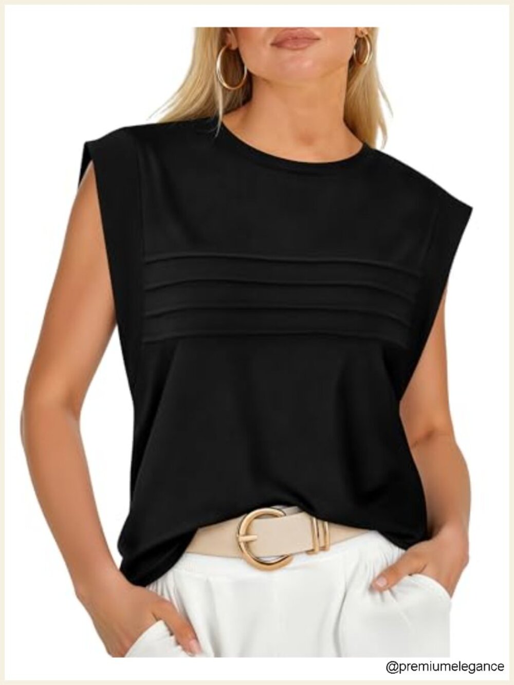 Women's Pleated Sleeveless Tank Top Cotton Blend Business Casual Modest Cap